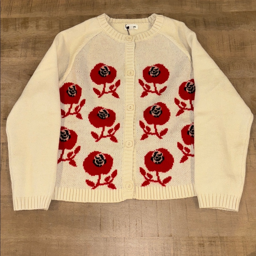 Peralta Floral Cropped Cardigan Sweater Sugarlips Boutique Large NWT NEW - Picture 3 of 7